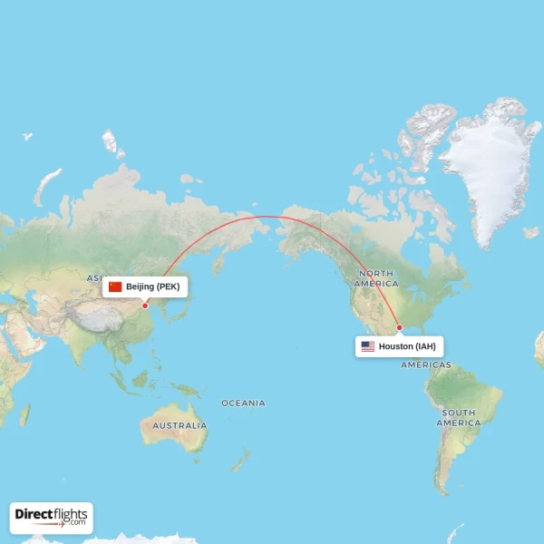 Houston - Beijing direct flight map