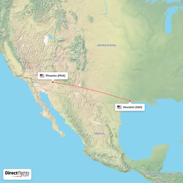Houston - Phoenix direct flight map