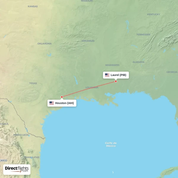 Houston - Laurel direct flight map