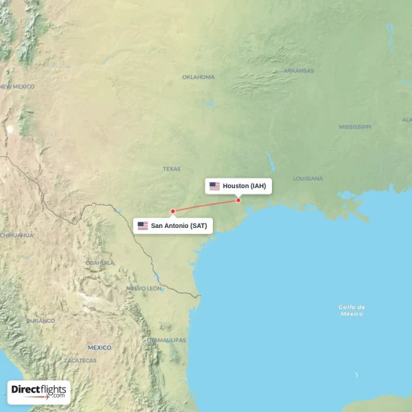 Houston - San Antonio direct flight map