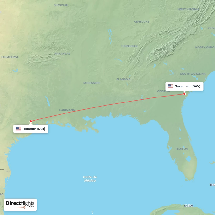 IAH - SAV route map