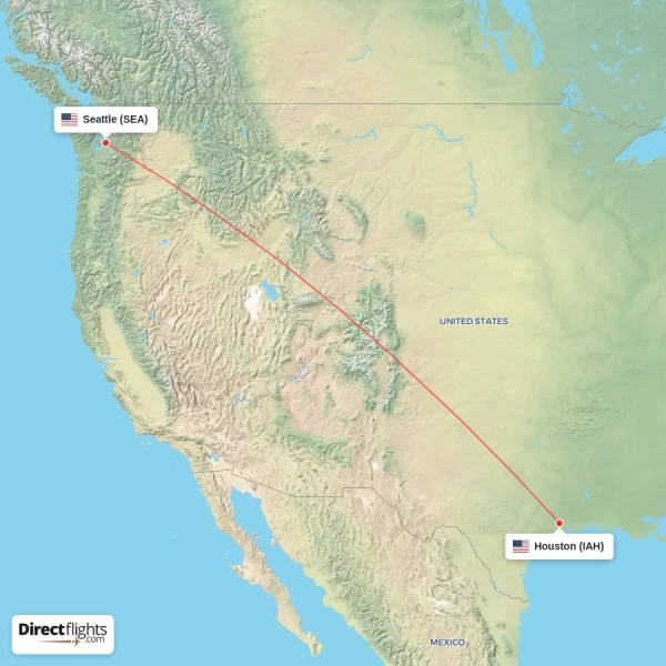 Houston - Seattle direct flight map