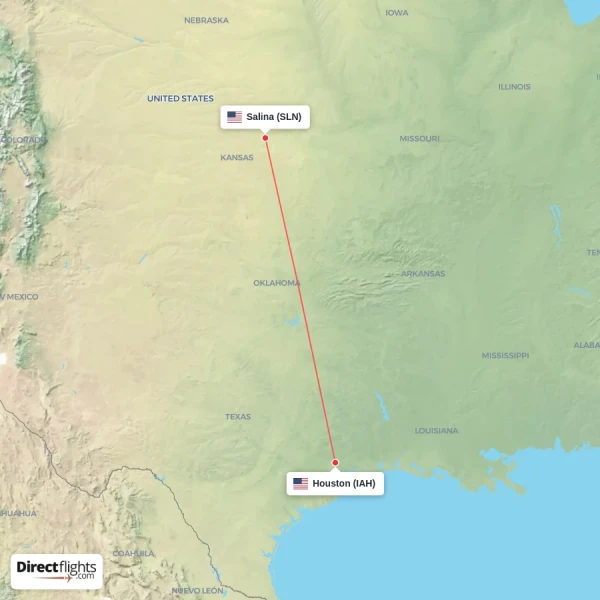 Houston - Salina direct flight map