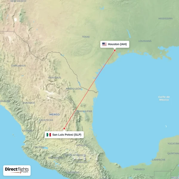 Houston - San Luis Potosi direct flight map