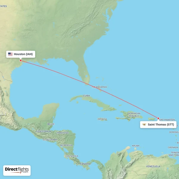 Houston - Saint Thomas direct flight map