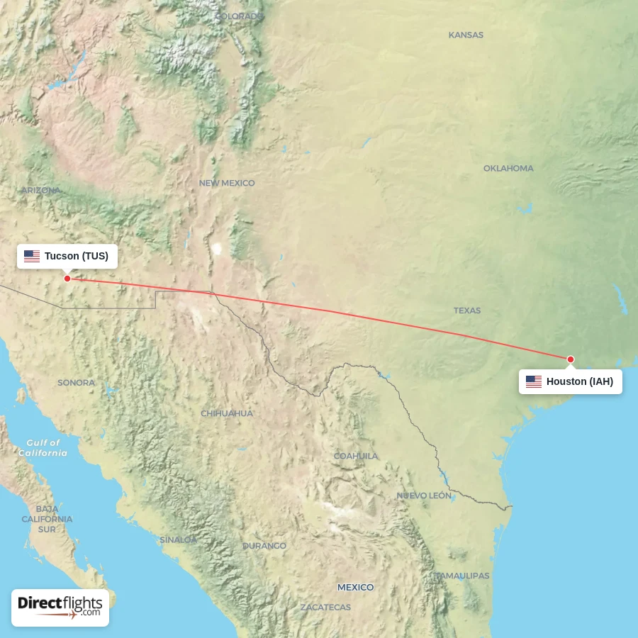IAH - TUS route map