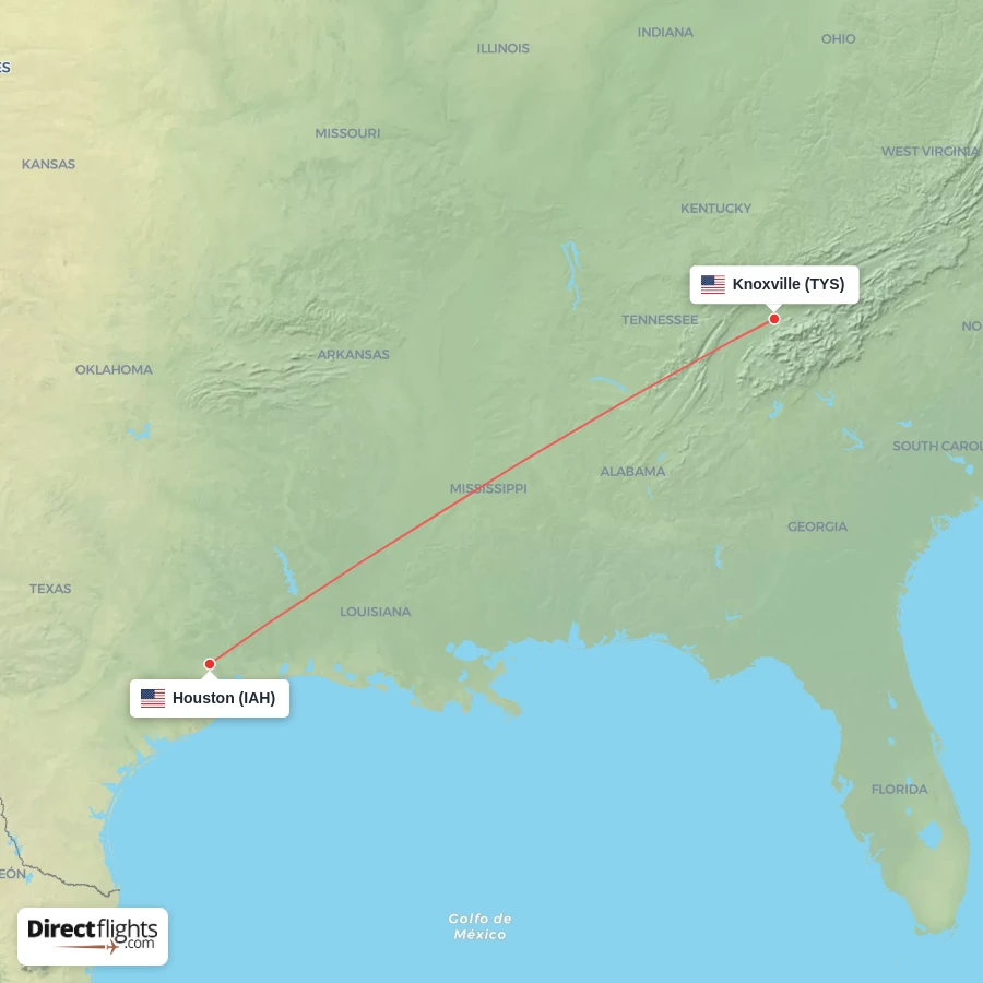 IAH - TYS route map