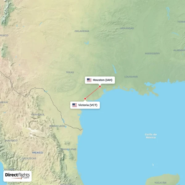 Houston - Victoria direct flight map