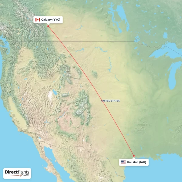 Houston - Calgary direct flight map