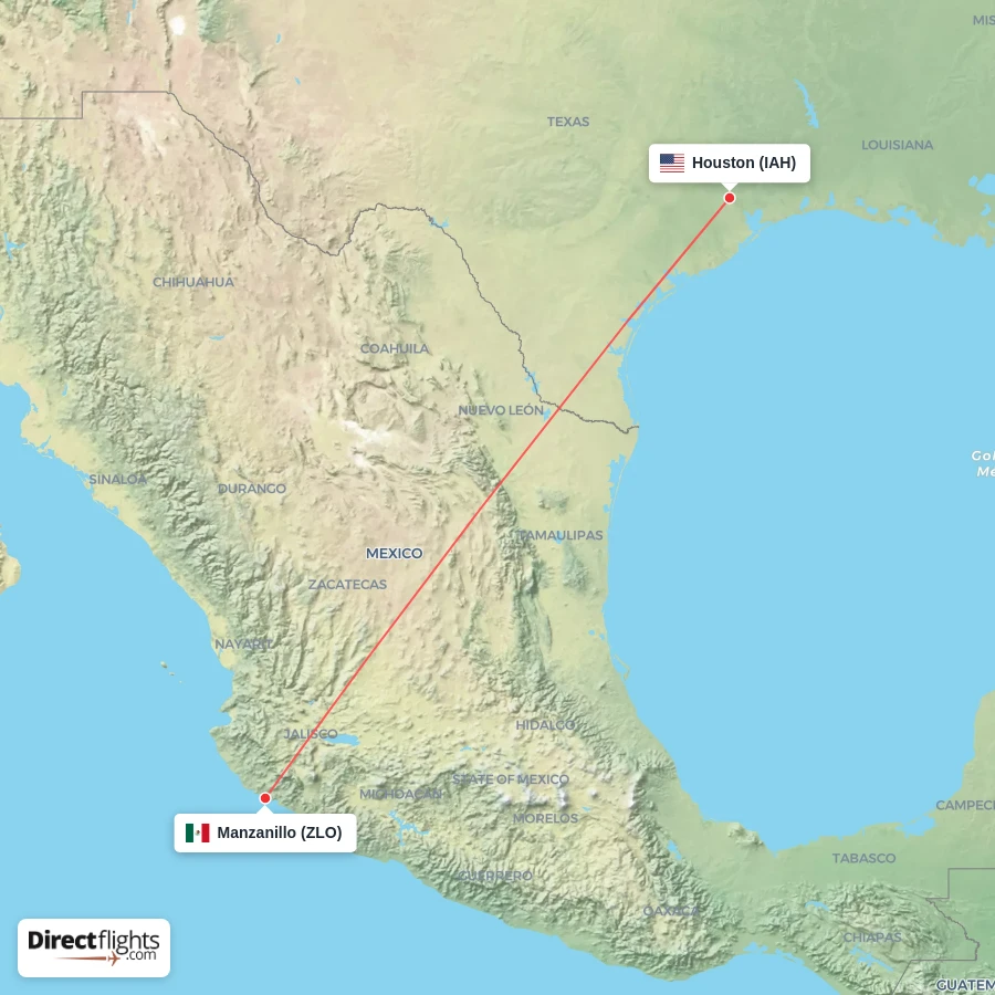 IAH - ZLO route map