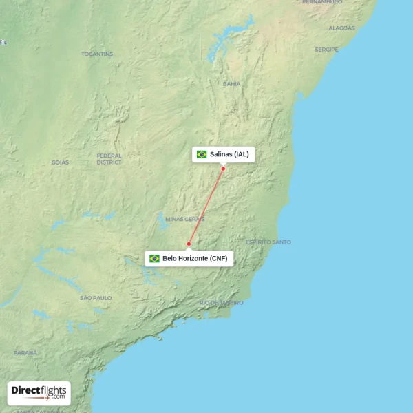 Salinas - Belo Horizonte direct flight map