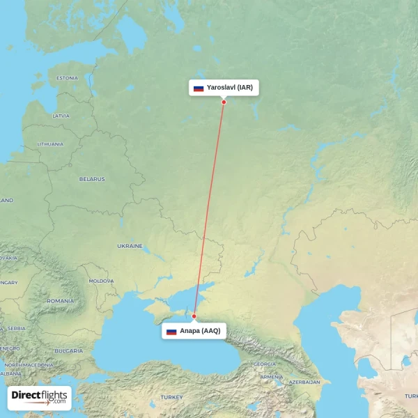 Yaroslavl - Anapa direct flight map
