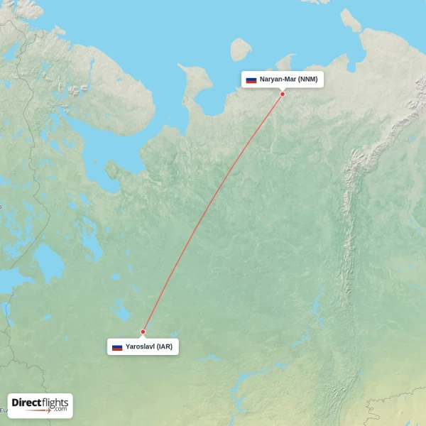 Yaroslavl - Naryan-Mar direct flight map