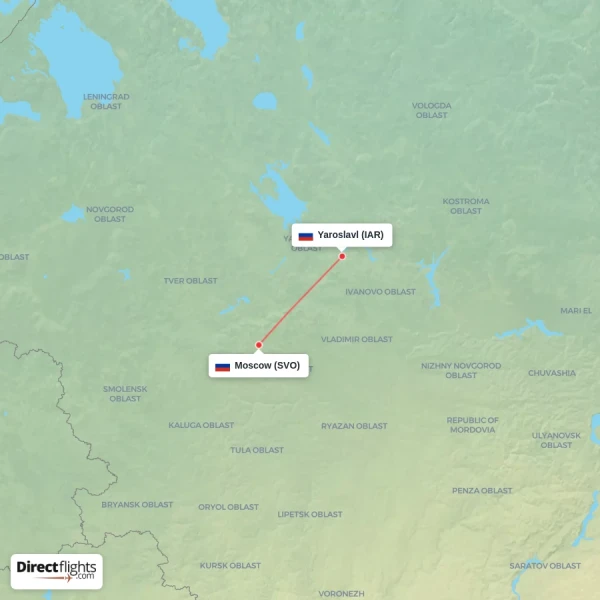 Yaroslavl - Moscow direct flight map