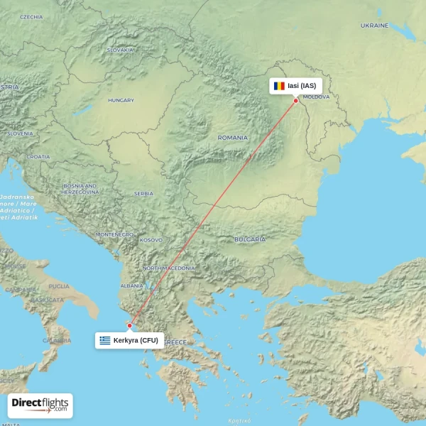Iasi - Kerkyra direct flight map