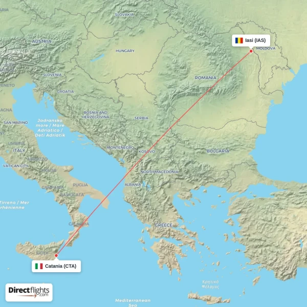 Iasi - Catania direct flight map