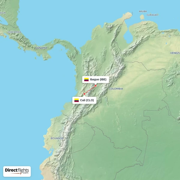 Ibague - Cali direct flight map