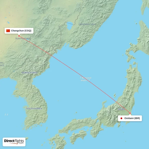 Omitami - Changchun direct flight map