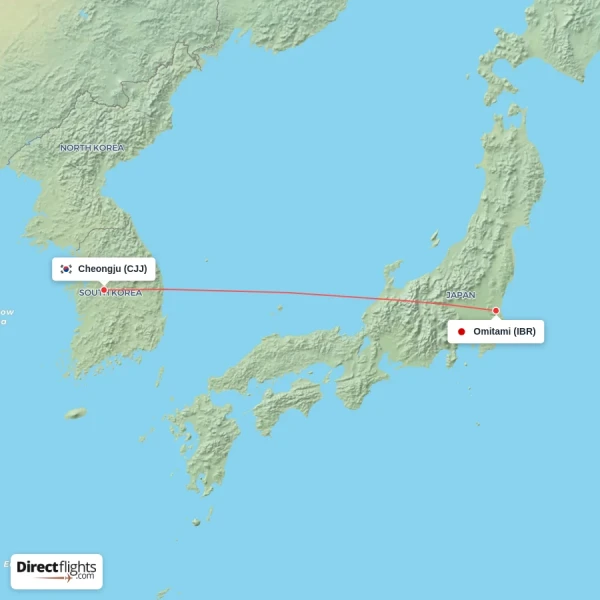 Omitami - Cheongju direct flight map