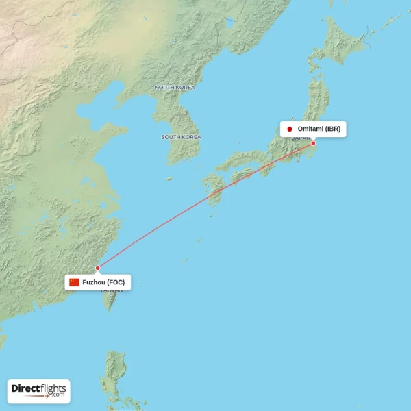Omitami - Fuzhou direct flight map