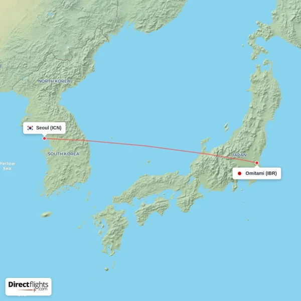 Omitami - Seoul direct flight map