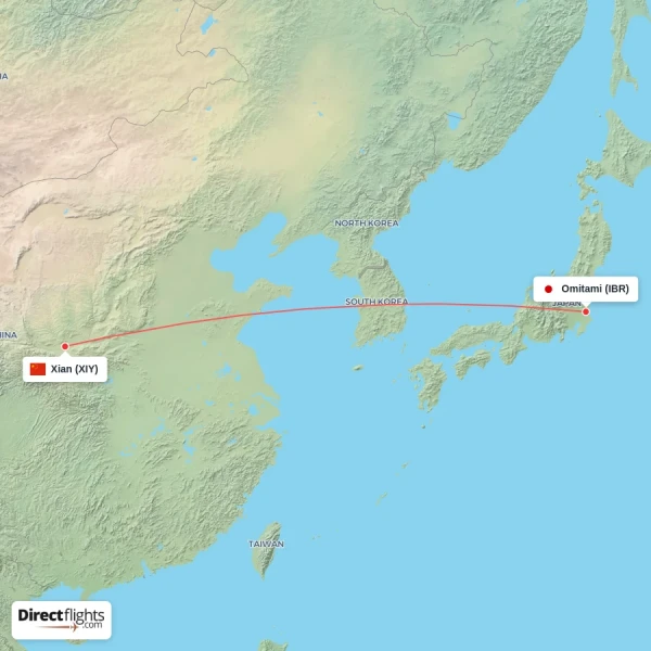 Omitami - Xian direct flight map