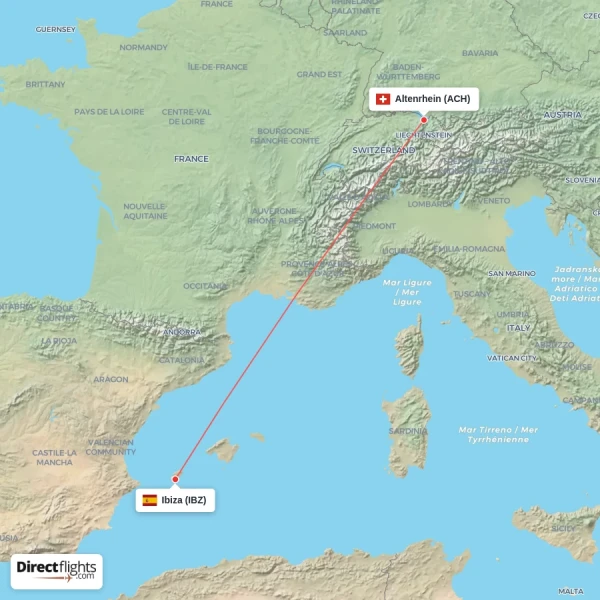 Ibiza - Altenrhein direct flight map
