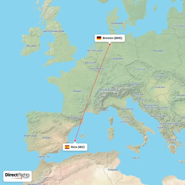 Ibiza - Bremen direct flight map