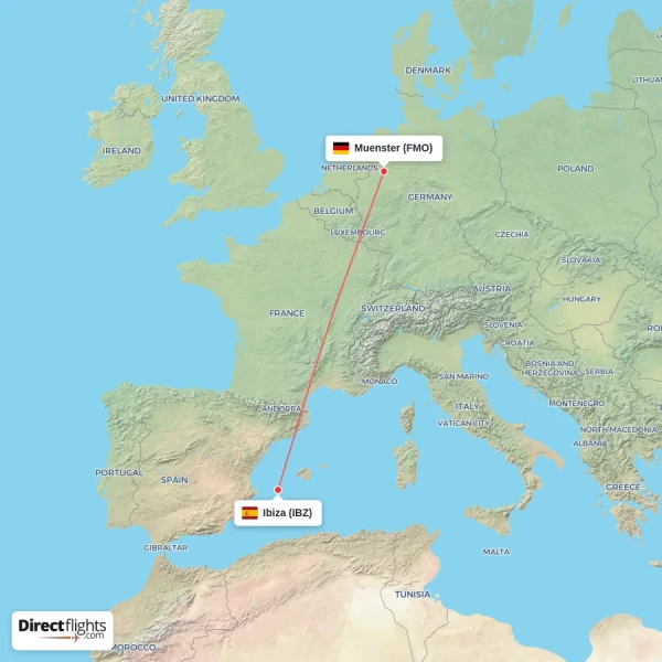 Ibiza - Muenster direct flight map