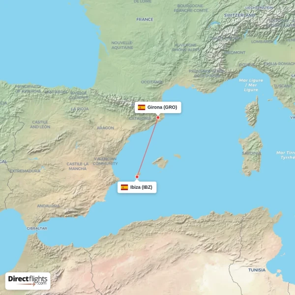 Ibiza - Girona direct flight map