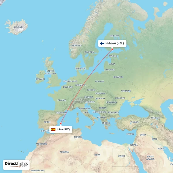 Ibiza - Helsinki direct flight map