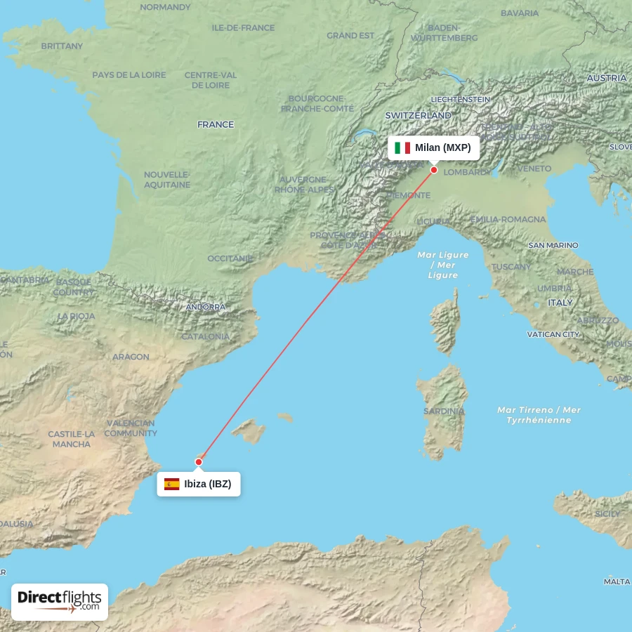 IBZ - MXP route map