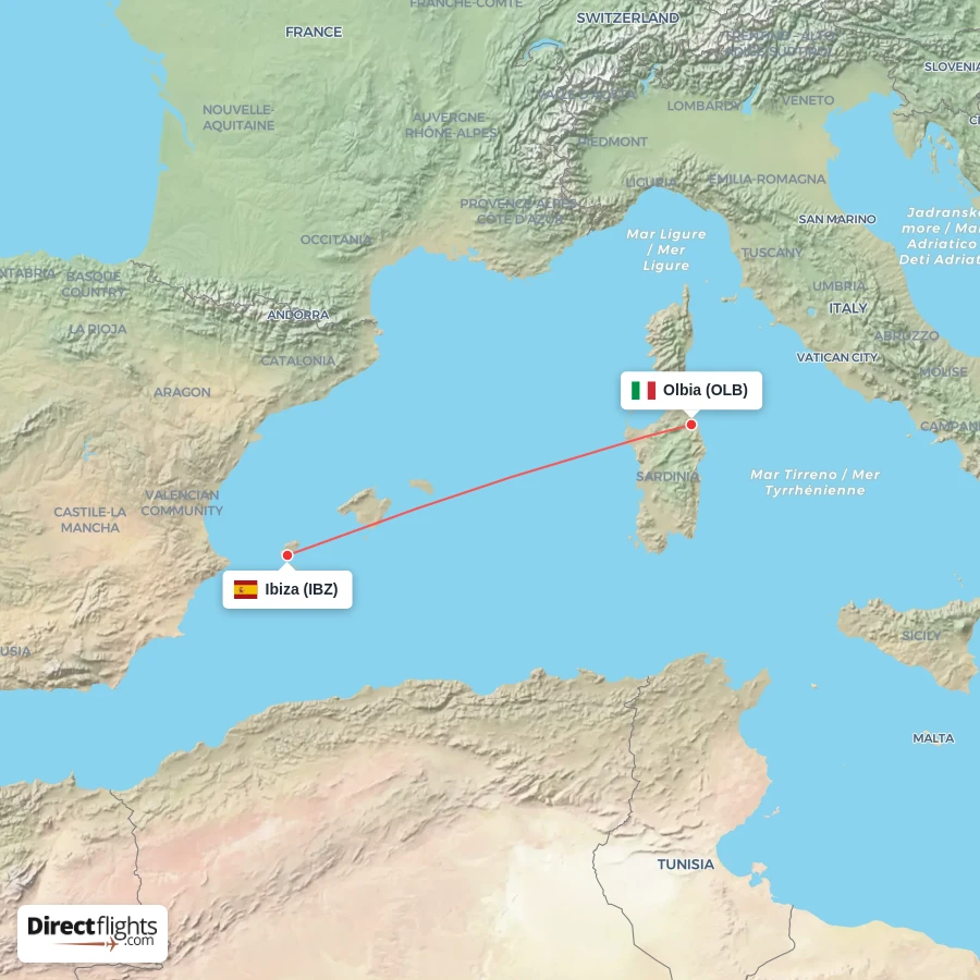 IBZ - OLB route map