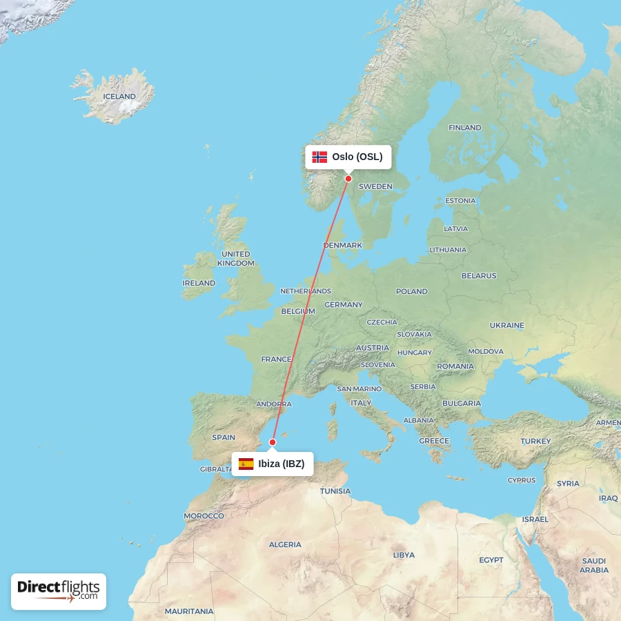 IBZ - OSL route map