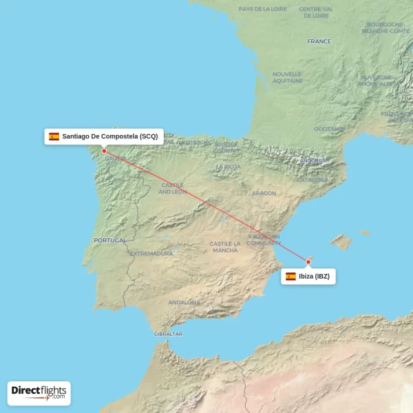 Ibiza - Santiago De Compostela direct flight map