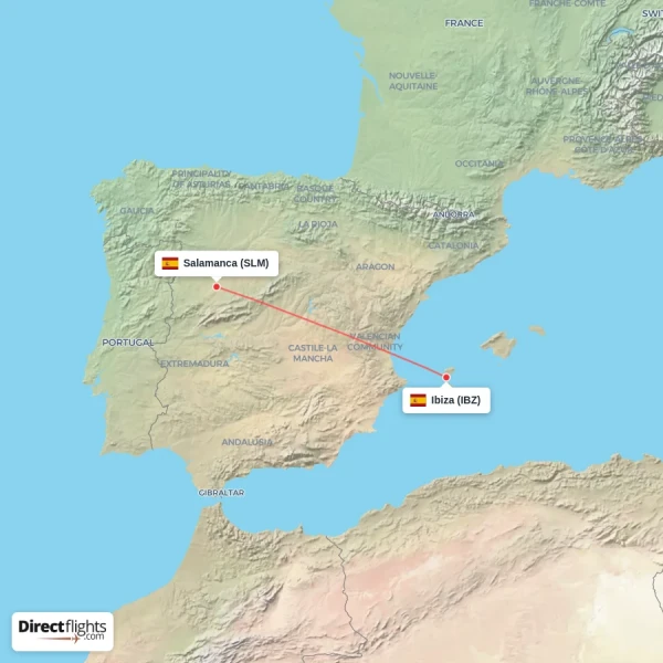 Ibiza - Salamanca direct flight map