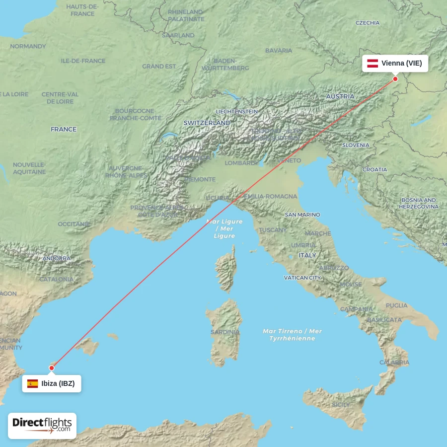 IBZ - VIE route map
