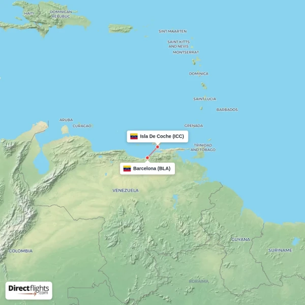 Isla De Coche - Barcelona direct flight map