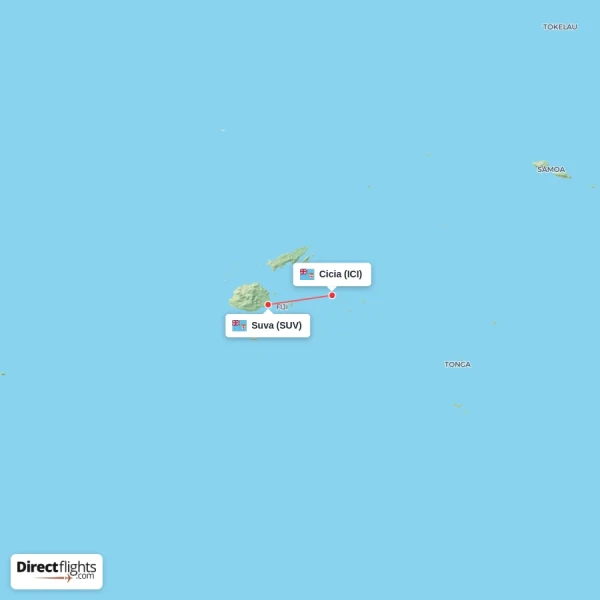 Cicia - Suva direct flight map