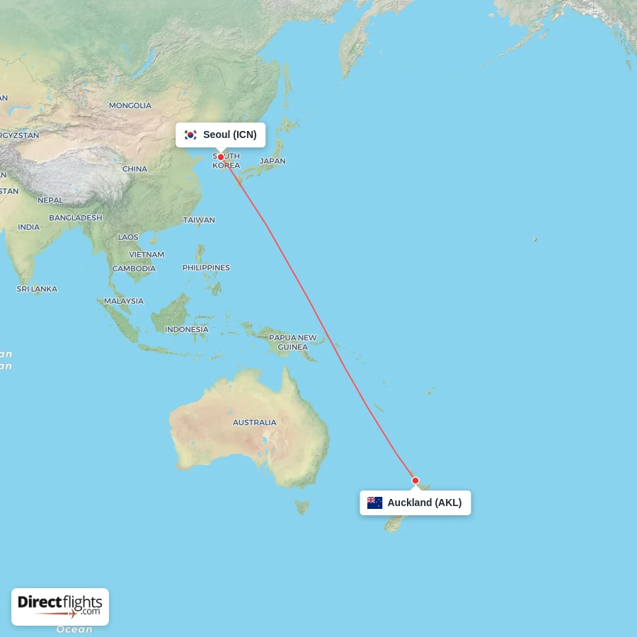 ICN - AKL route map