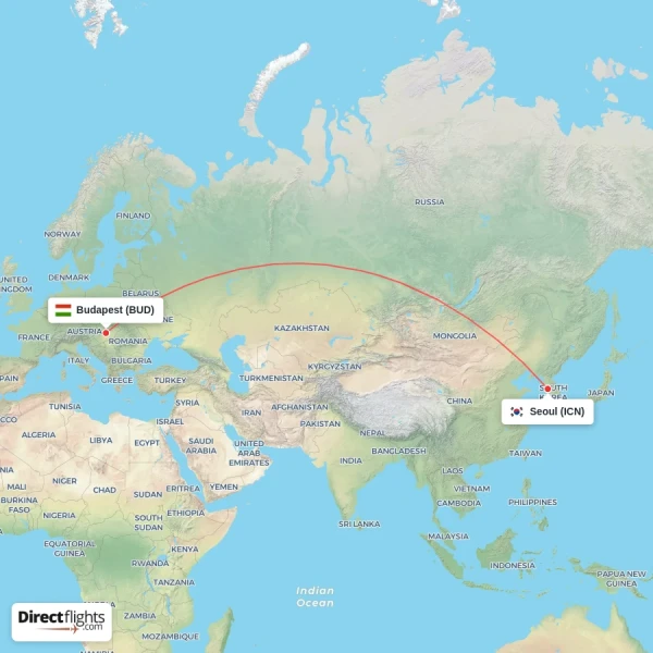 Seoul - Budapest direct flight map