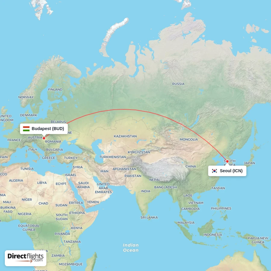 ICN - BUD route map