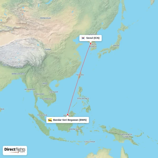 Seoul - Bandar Seri Begawan direct flight map