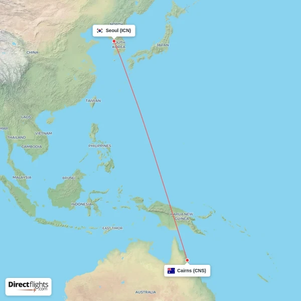 Seoul - Cairns direct flight map