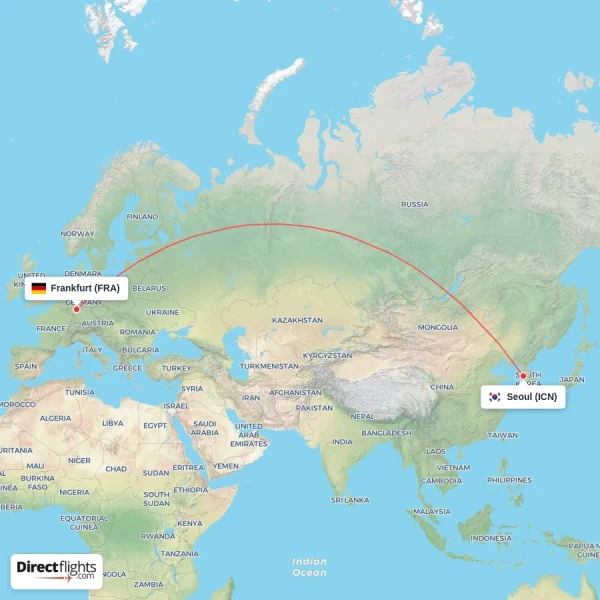 Seoul - Frankfurt direct flight map