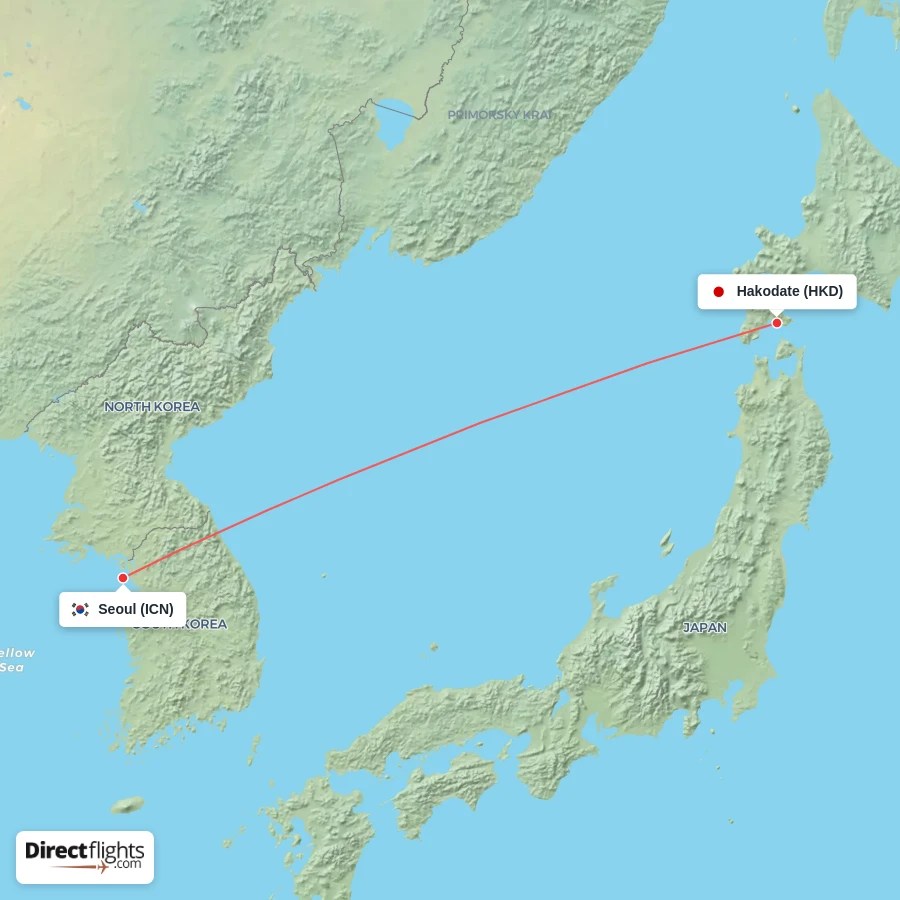 ICN - HKD route map