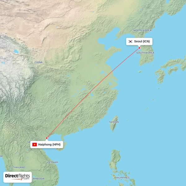 Seoul - Haiphong direct flight map