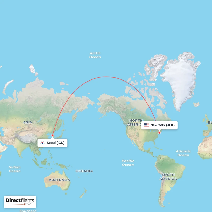 ICN - JFK route map