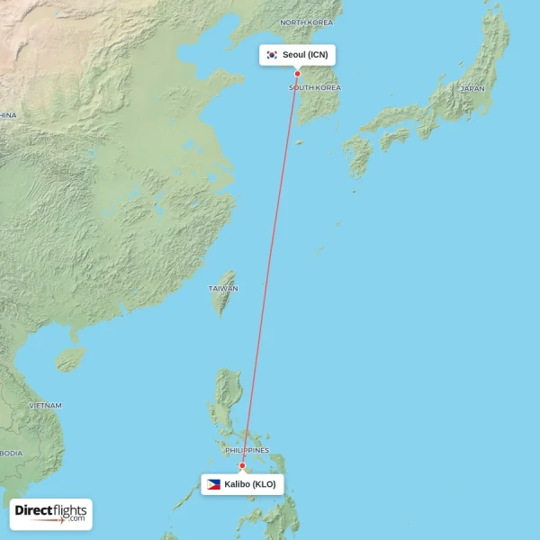 Seoul - Kalibo direct flight map