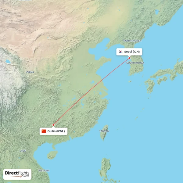 Seoul - Guilin direct flight map